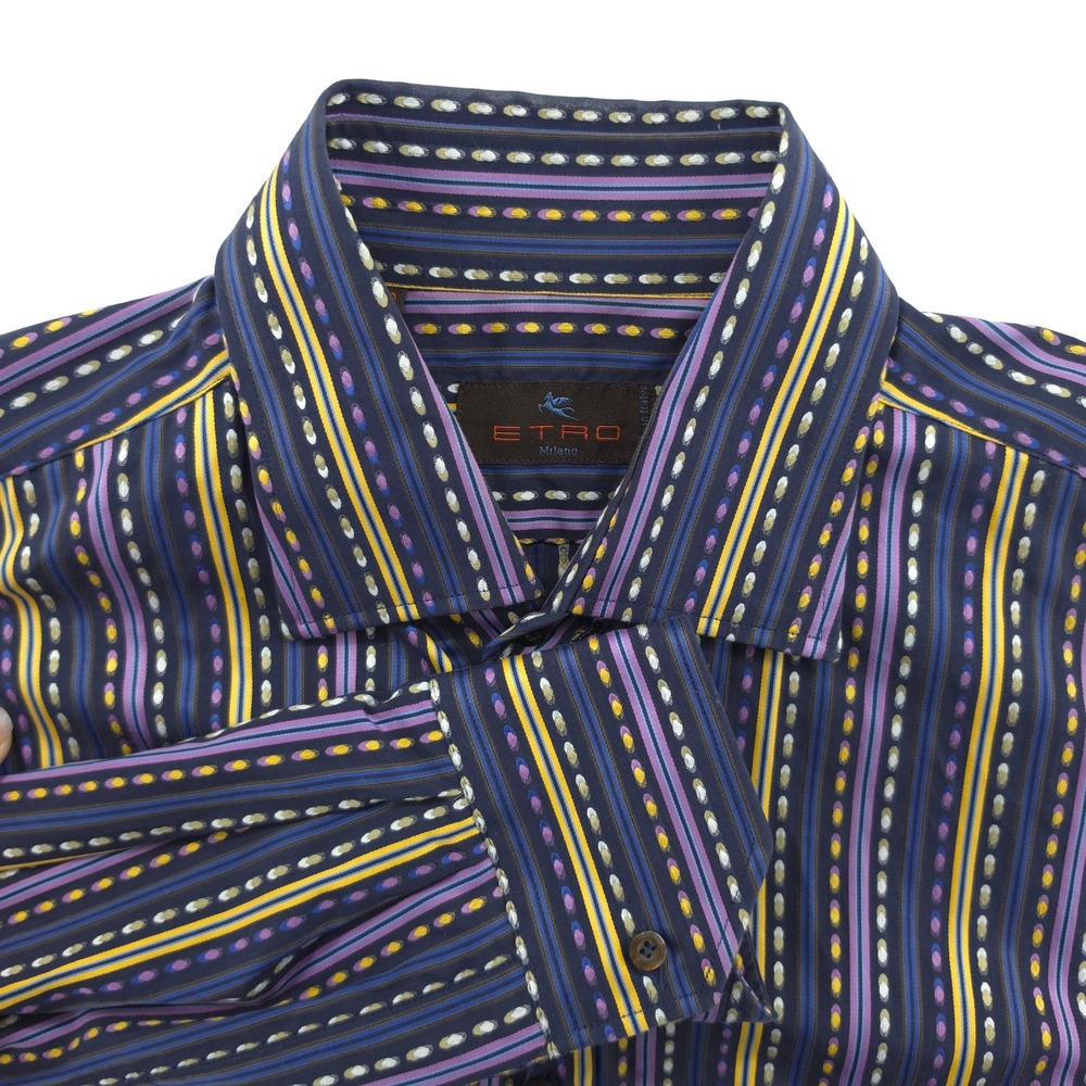 Etro Mens Dress Shirt Cotton Multi Color Stripe Size 43 17 Made in Italy